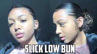 Slick Low Bun Natural Curly Hair  Edges Tutorial  LexiVee03 [upl. by Carroll]