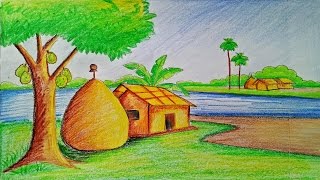 How to draw a village scenery Step by step very easy  Art video [upl. by Bang]