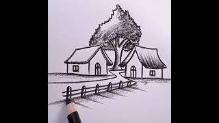 village scene drawing pencil drawing [upl. by Zipah341]