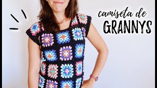 CAMISETA o BLUSA a crochet con GRANNY SQUARES  Tutorial paso a paso  Ahuyama Crochet [upl. by Woodhead]