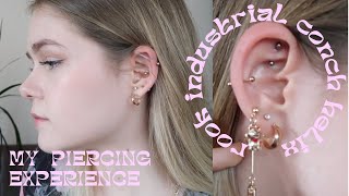 my piercing experience amp tips  rook industrial conch helix 🌸 [upl. by Erline]