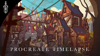 Procreate Painting  Fantasy Village  Concept Art  DND [upl. by Pascia]