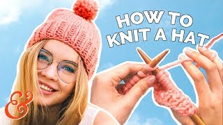 How to KNIT A HAT on STRAIGHT NEEDLES for Beginners Stepby Step [upl. by Eissim]