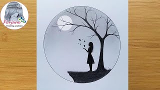 How to draw a girl with Butterfly in Moonlight for beginners  Pencil sketch  Art Video [upl. by Hughmanick]