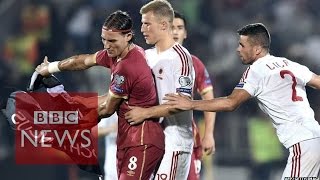 Serbia Albania match abandoned after drone sparks clashes  BBC News [upl. by Adanar839]