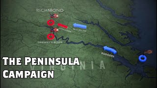 The Peninsula Campaign Animated Battle Map [upl. by Nnylyram680]