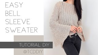 How To Crochet A Bell Sleeve Sweater EASY  Tutorial DIY [upl. by Broadbent]