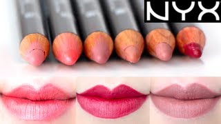 NYX Lip Liner Pencil 6 colors Swatches on Lips [upl. by Zachariah46]