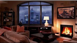 Ambience New York of 1945s with Fireplace amp Music [upl. by Allenaj]