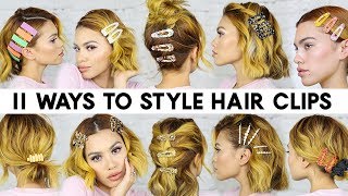 11 EASY Ways to Style HAIR CLIPS for Short Hair Braidless [upl. by Sikko]