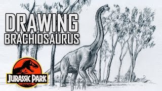 Drawing Jurassic Park Brachiosaurus Scene [upl. by Dahraf]