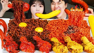 ASMR MUKBANG 직접 만든 불닭볶음면 양념치킨 소세지 먹방 amp 레시피 SAUSAGES AND FIRE NOODLES EATING [upl. by Erehc]