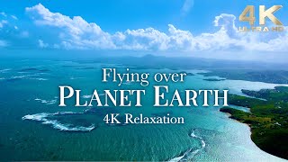 Bird Eye View Flying Over Planet Earth amp Ambient Relaxing Music Ambience  4K Drone Footage [upl. by Gona]