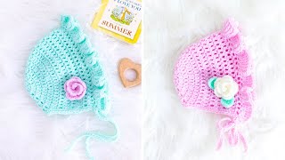 QUICK and EASY Crochet Baby Bonnet BEGINNER Friendly Pattern and Tutorial [upl. by Bensen]