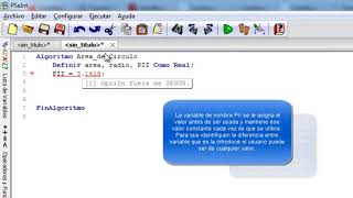PSeIntPrograma para obtener el Area de CIRCULO [upl. by Charmian599]