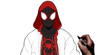 How To Draw Spiderman Miles Morales Hoodie Suit  Step By Step  Marvel [upl. by Neelhsa]