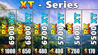 All AMD Radeon XT  Series GPUs  6900 XT vs 6800 XT vs 6700 XT vs 5700 XT vs 5600 XT vs 5500 XT [upl. by Heady]