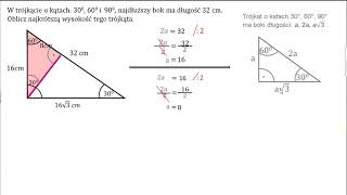 Oblicz najkrótszą wysokość trójkąta prostokątnego Trójkąt o kątach 30 60 90 [upl. by Harmony]